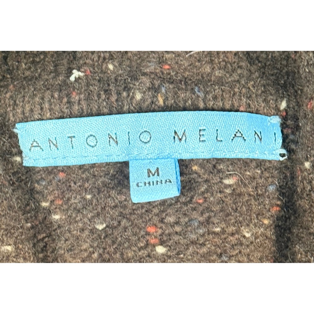 Antonio Melani Tweed Wool Blend Cardigan Sweater Brown Shawl Collar Size M - Picture 3 of 7